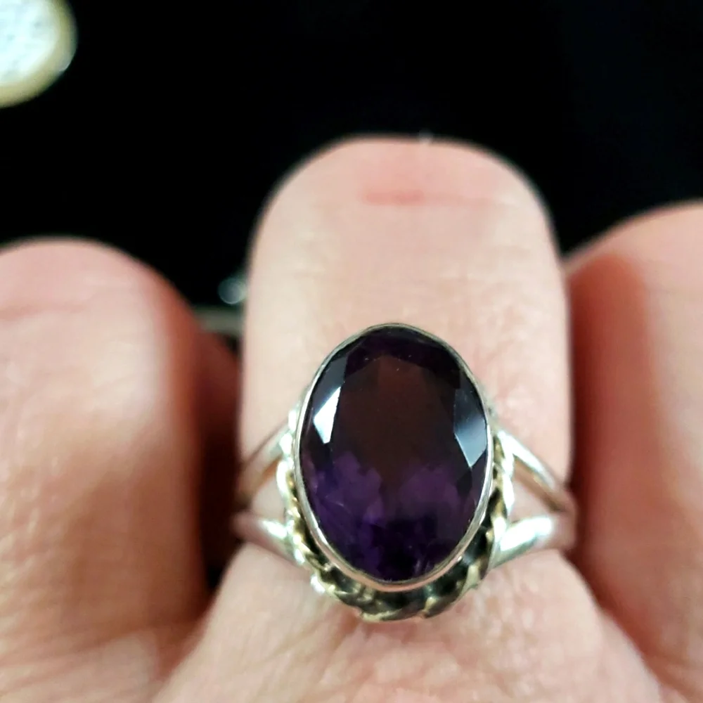 Faceted Amethyst Ring. Sterling Silver. Vintage. - Picture 7 of 7
